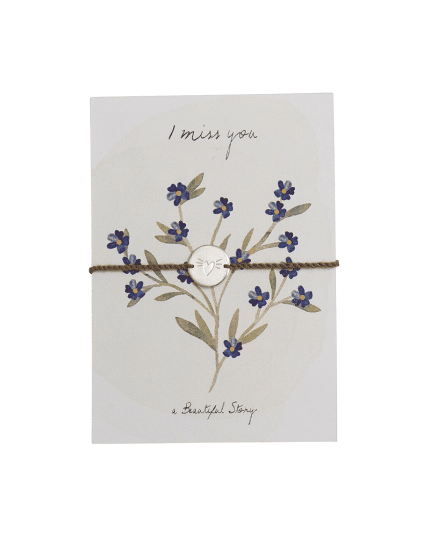 Verstuur de Jewelry Card Forget me not van A Beautiful Story als lief cadeau per post op de bijpassende kaart met vergeet-me-nietjes.