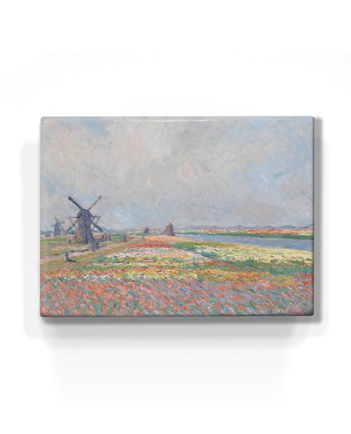 Laqueprint reproductie op hout van schilderij Tulpenvelden vlakbij Den Haag door schilder Monet.