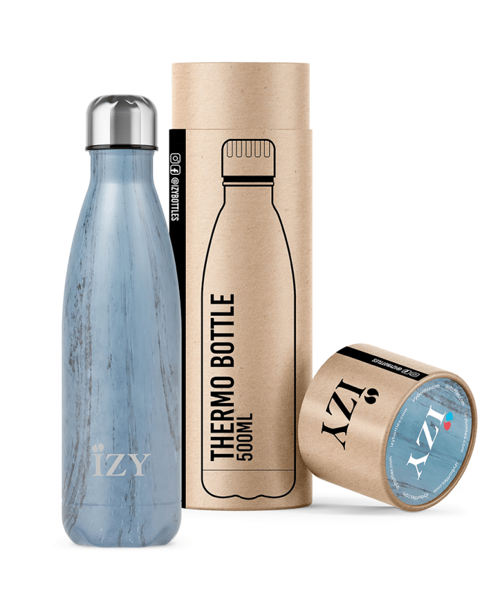 thermosfles design blauw van IZY Bottles met doos