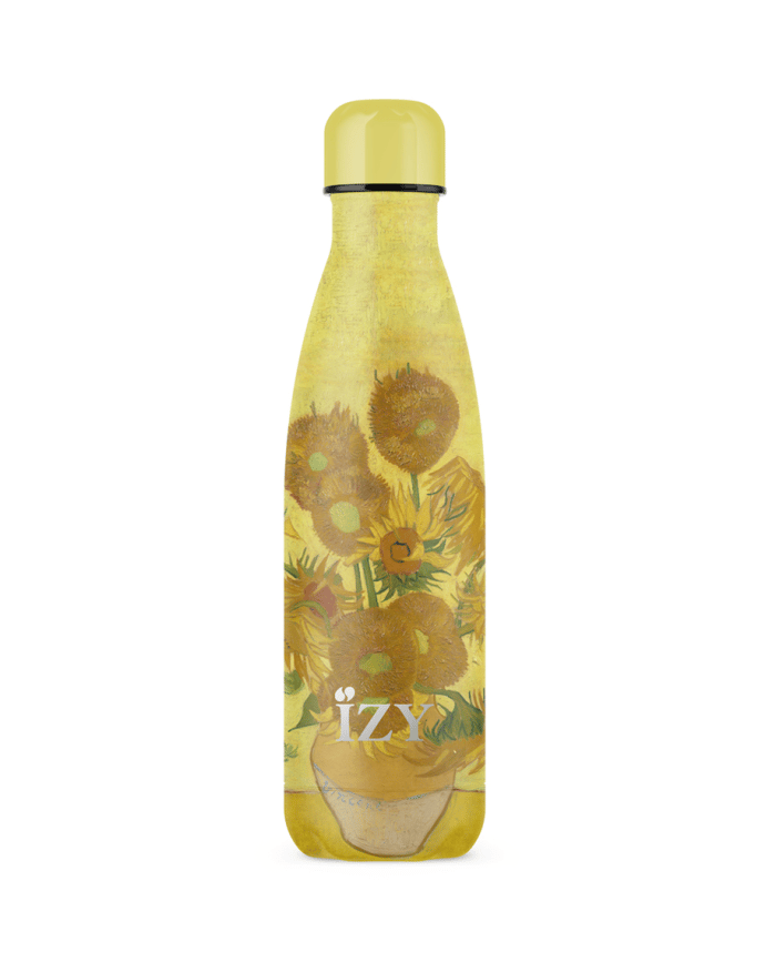thermosfles zonnebloemen van gogh izy bottles vooraanzicht