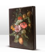 Reproductie Festoen van vruchten en bloemen van Rachel Ruysch duurzaam gedrukt op hergebruikt hout van laqueprint schuin