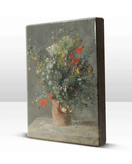 Reproductie Bloemen in een vaas van Pierre Auguste Renoir duurzaam gedrukt op hergebruikt hout van laqueprint schuin