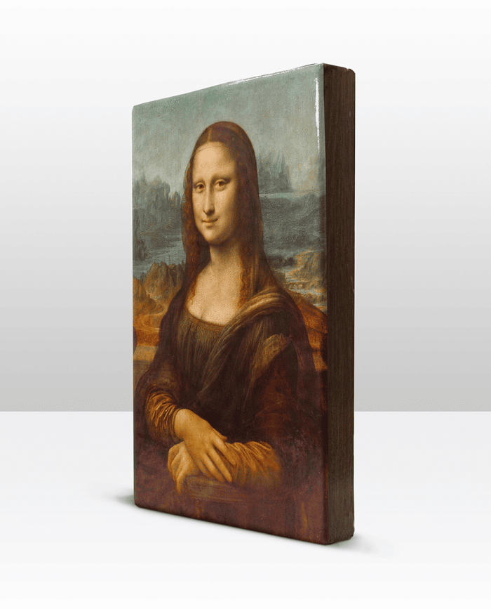 Reproductie Mona Lisa van Leonardo da Vinci laqueprint schuin